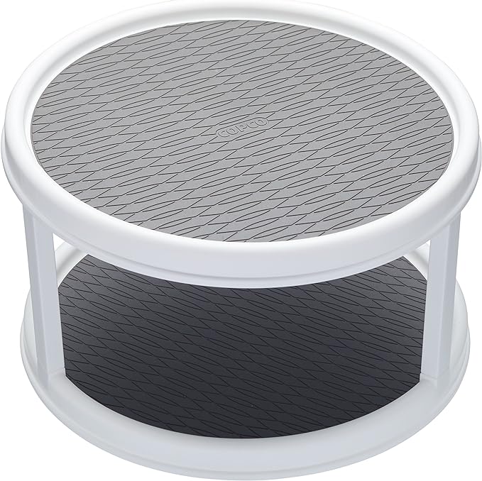 Copco Basics Plastic 2-Tier Lazy Susan-Style Kitchen Worktop and Shelf Organiser,White/Grey, 30 cm