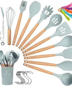 ELECTRAPICK Kitchen Utensil Set Silicone Cooking Utensils - 27 Pieces Cooking Spatula Turner Heat Resistant Tools with Wooden Handle for Nonstick Non Scratch Cookware - Best Kitchen Tool Gadgets