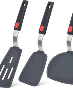 Silicone Spatula Turner Set of 3, Beijiyi 600°F Heat Resistant Cooking Spatulas for Nonstick Cookware, Large Flexible Kitchen Utensils BPA Free Rubber Spatula Set for Egg, Pancake, Fish, Burger