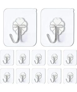 JelKen Self Adhesive Hooks,12 PCS Heavy Duty Door Wall Adhesive Hooks for Kitchen, Bathroom, Office, Closet, Hanging Coat Cloth Towel Key Decorations
